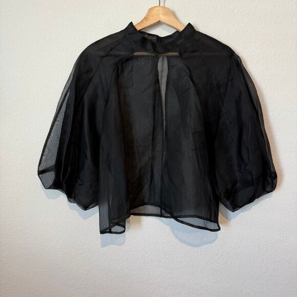 Kamperett Meiere Sheer Black Silk Organza 3/4 Sleeve Blouse Women's Size Medium - Picture 2 of 7